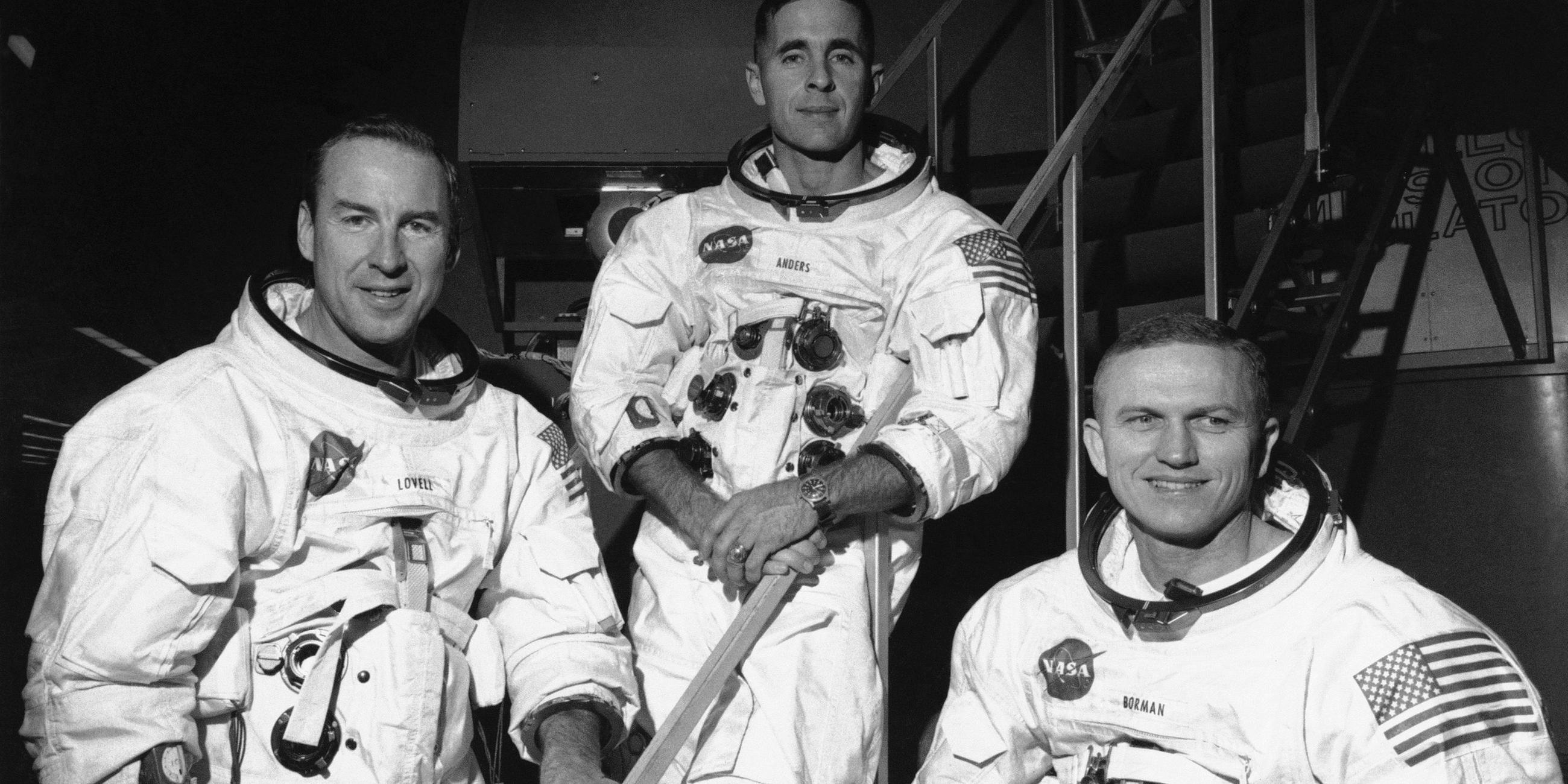 Die Astronauten der Apollo-8-Mission: James Lovell (l.), William Anders (M.) und Frank Borman.