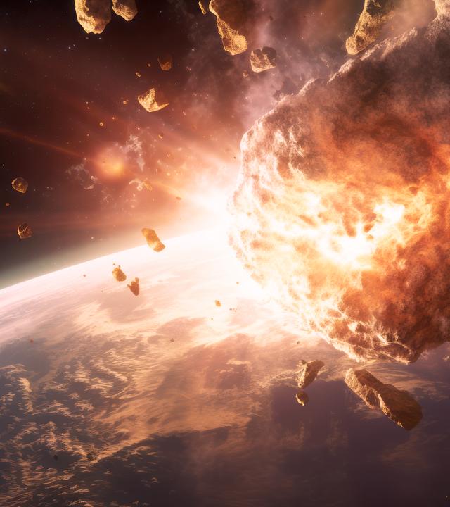 Animation: Ein riesiger Meteor rast auf die Erde zu.