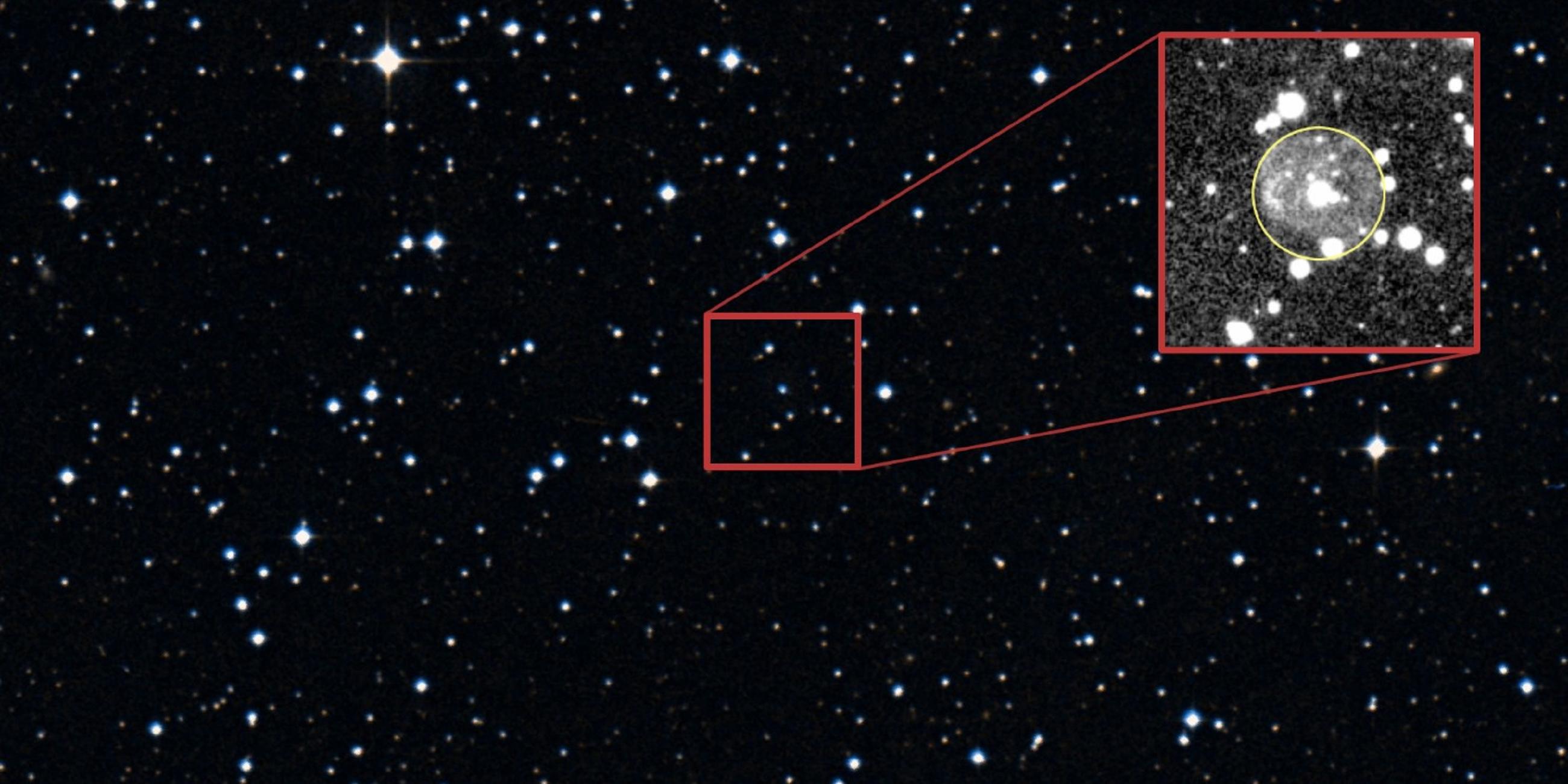 Bild aus einer "Himmelsdurchmusterung", zentriert auf den neu entdeckten Stern SALT J203959.5-034117.