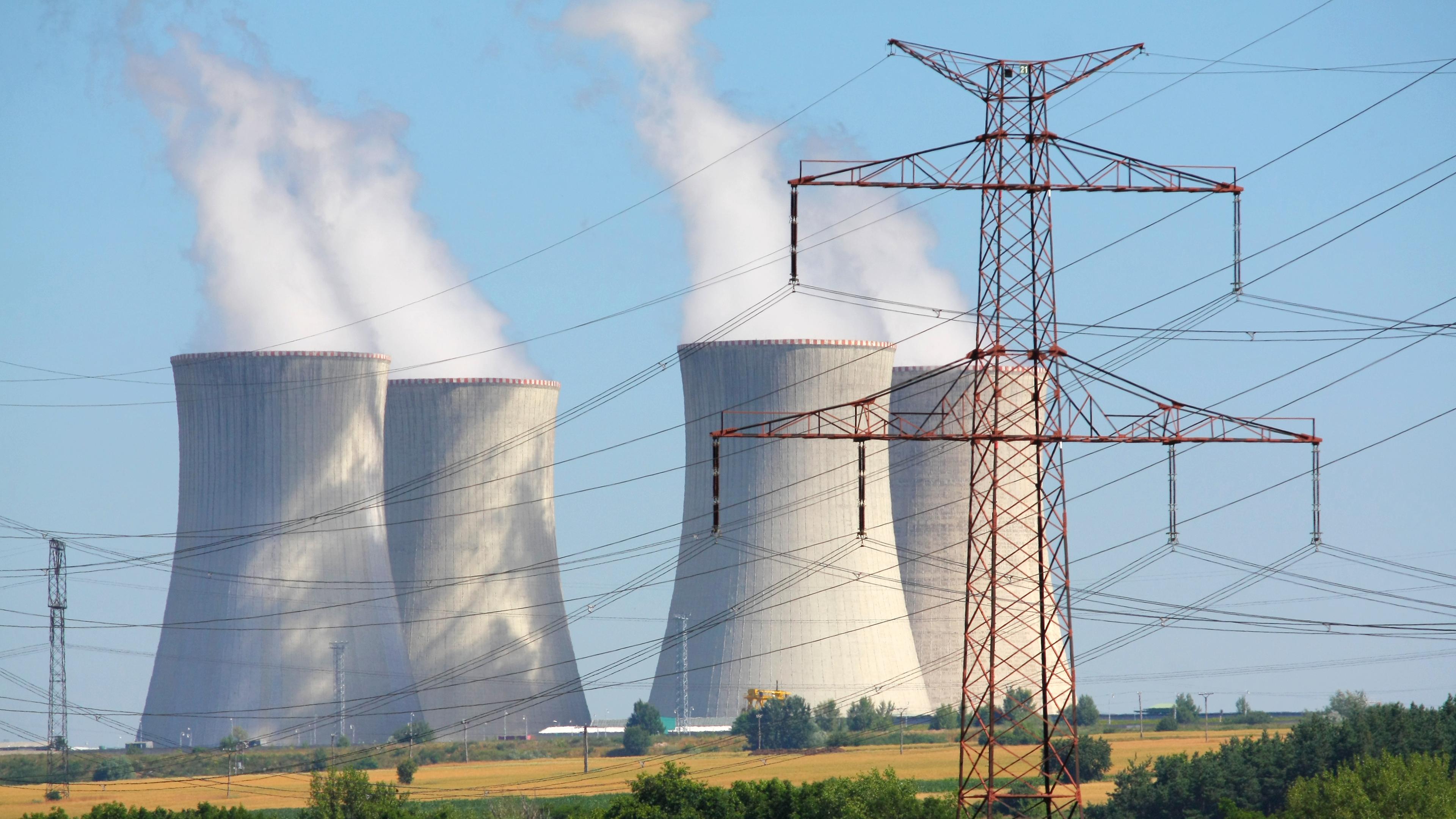 Atomkraftwerk und Hochspannungsmast