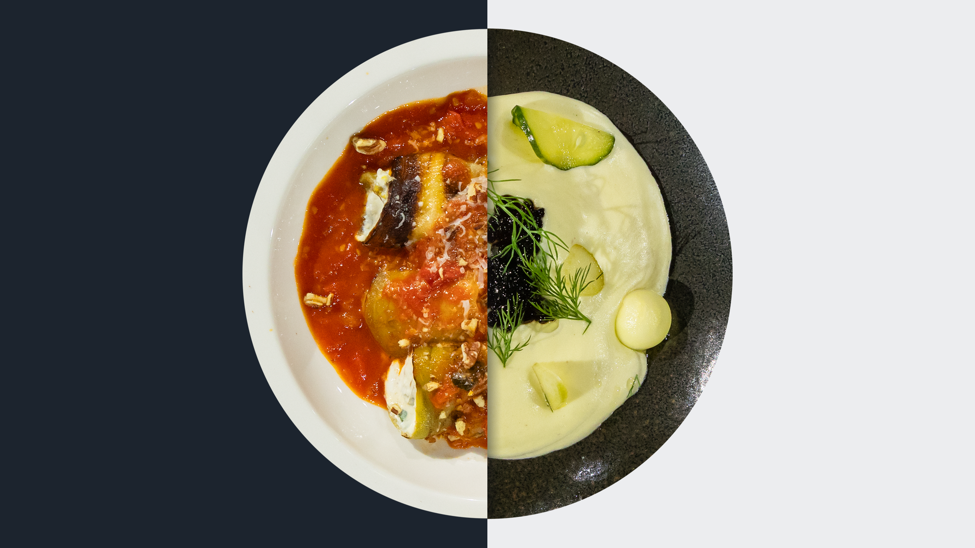 Auberginen-Röllchen vs. Pochiertes Ei