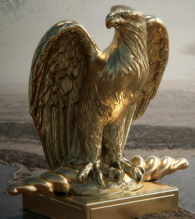 Montage: Eine Adler-Statue steht auf einer Landkarte, daneben ist eine alte Weltkarte angedeutet.