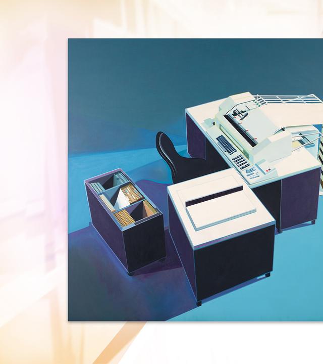 Man sieht die Illustration eines Büroarbeitsplatzes