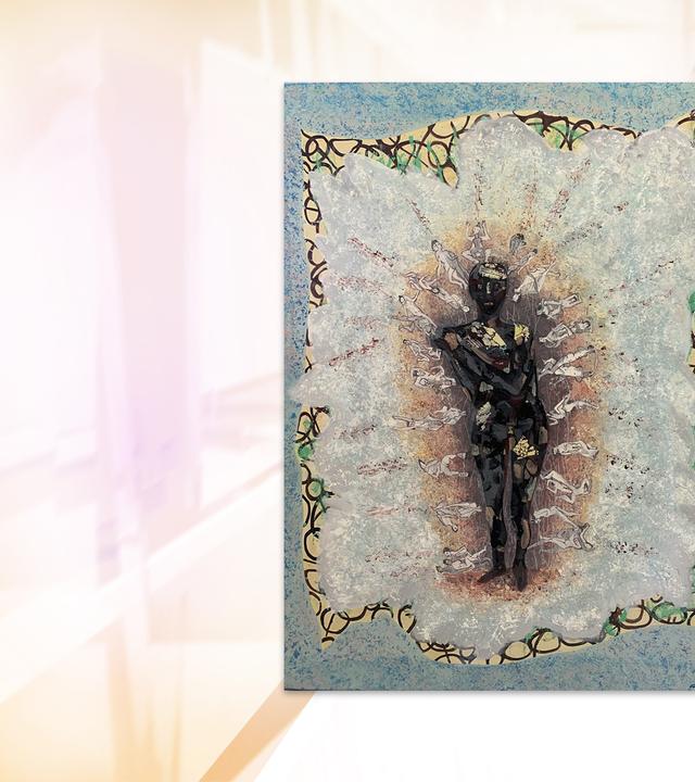 Man sieht das abstrakte Gemälde einer Frau.