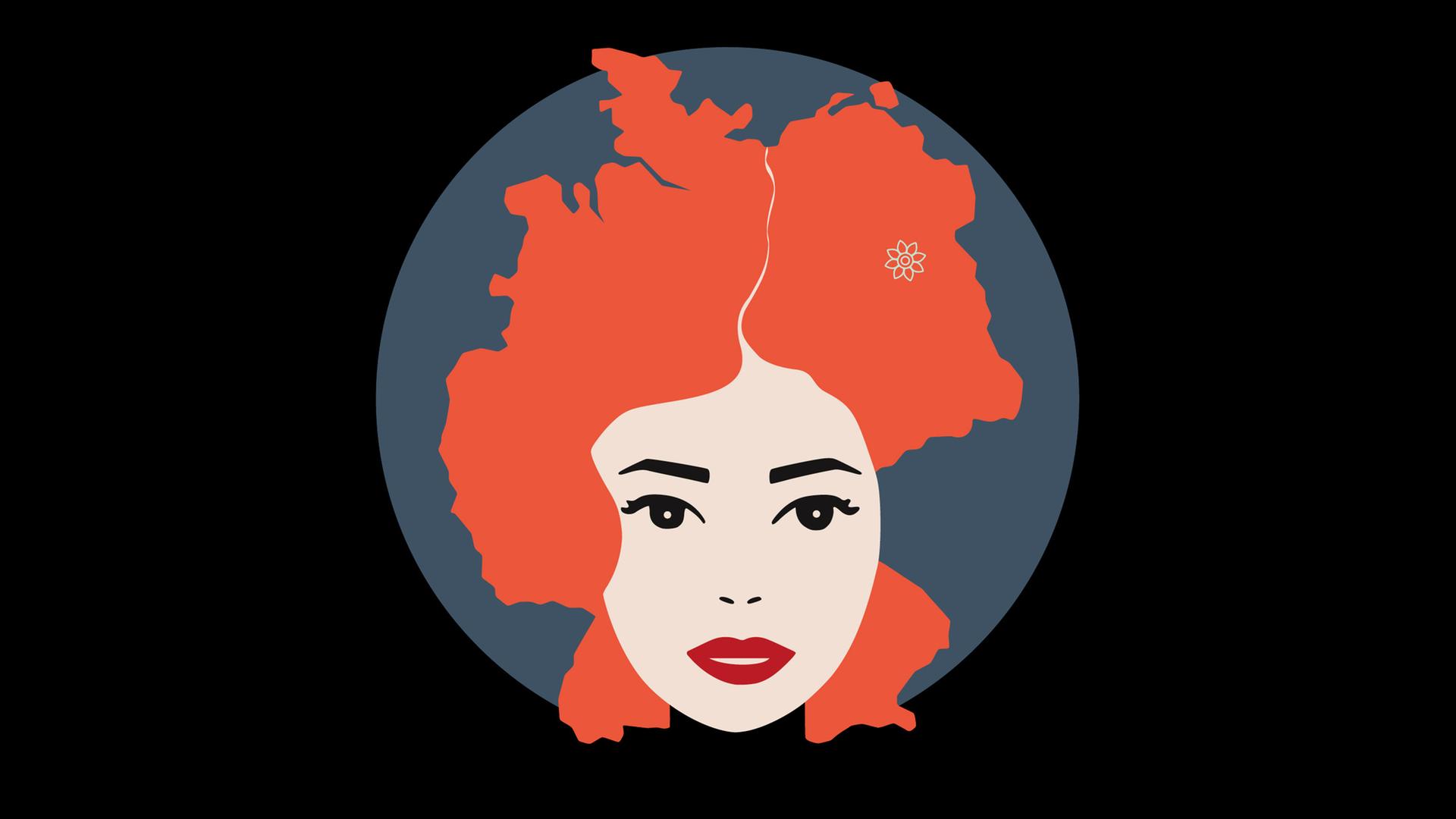 Man sieht die Illustration des Gesichtes einer rothaarigen Frau.