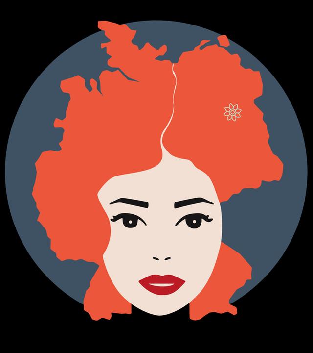 Man sieht die Illustration des Gesichtes einer rothaarigen Frau.