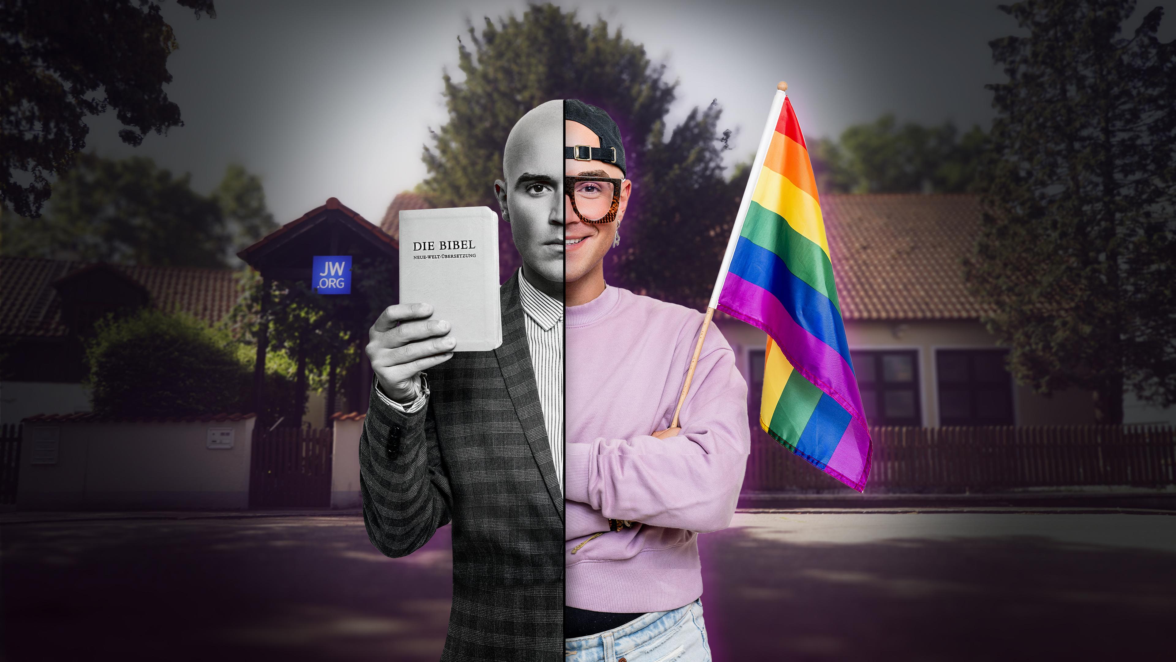 Splitscreen links - Noah als Zeuge Jehovas; Splitscreen rechts - Noah heute.