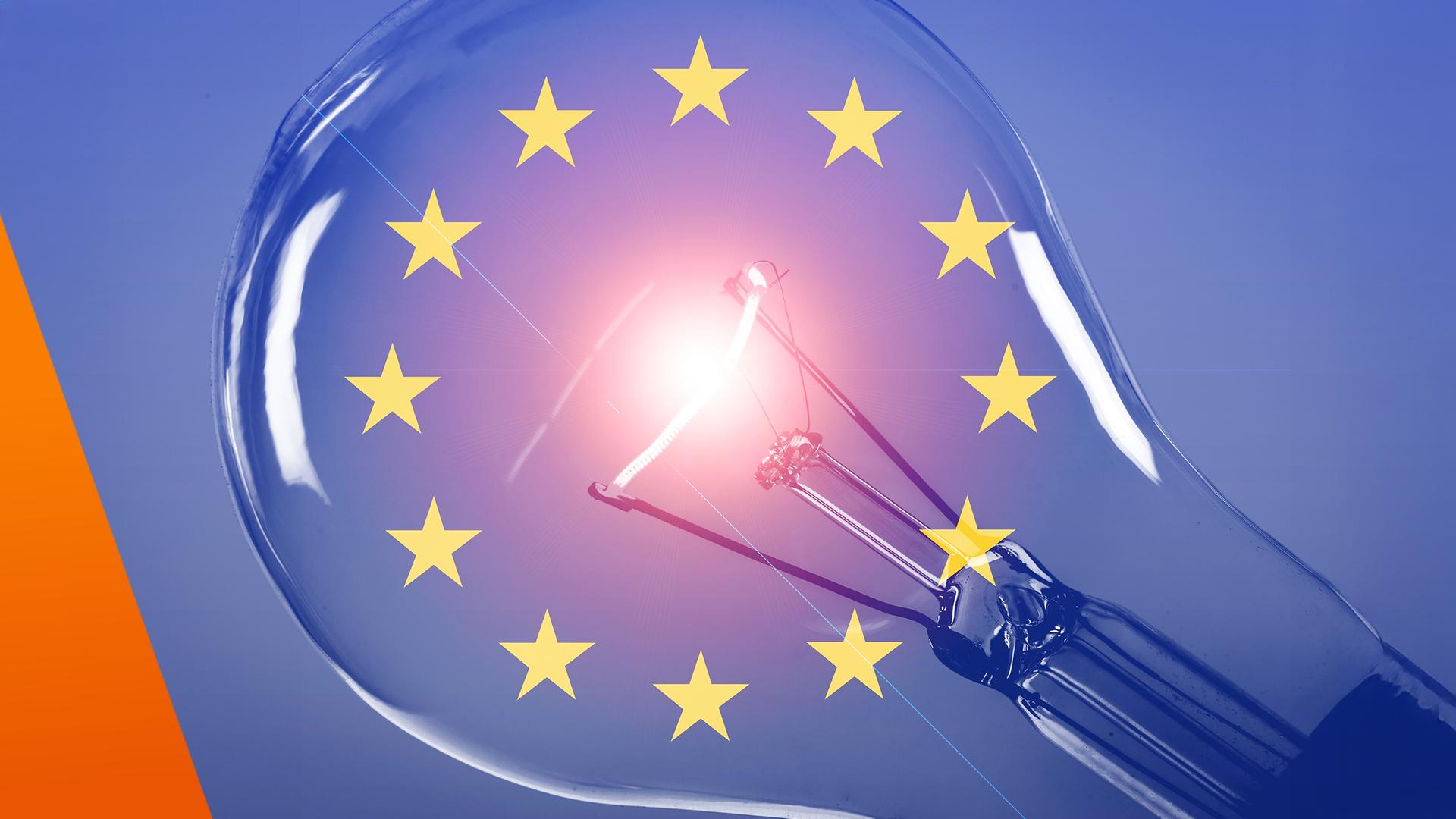 Glühlampe mit der Europa-Flagge
