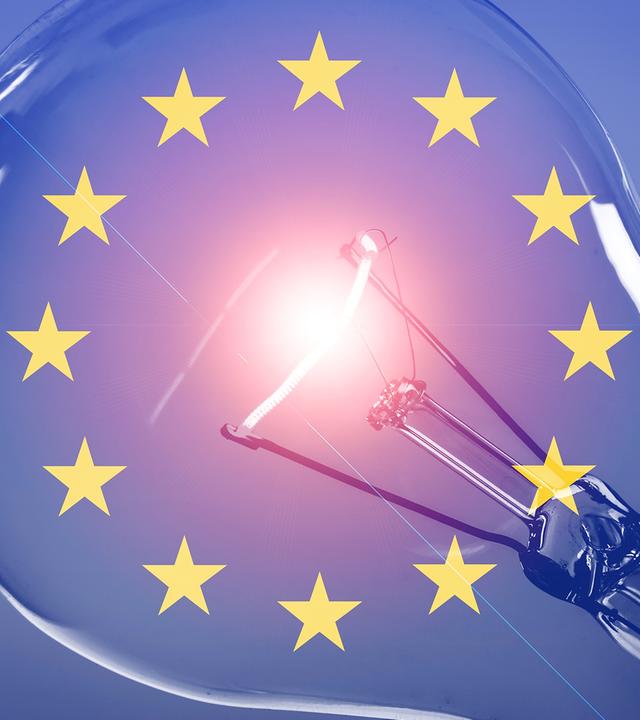 Glühlampe mit der Europa-Flagge