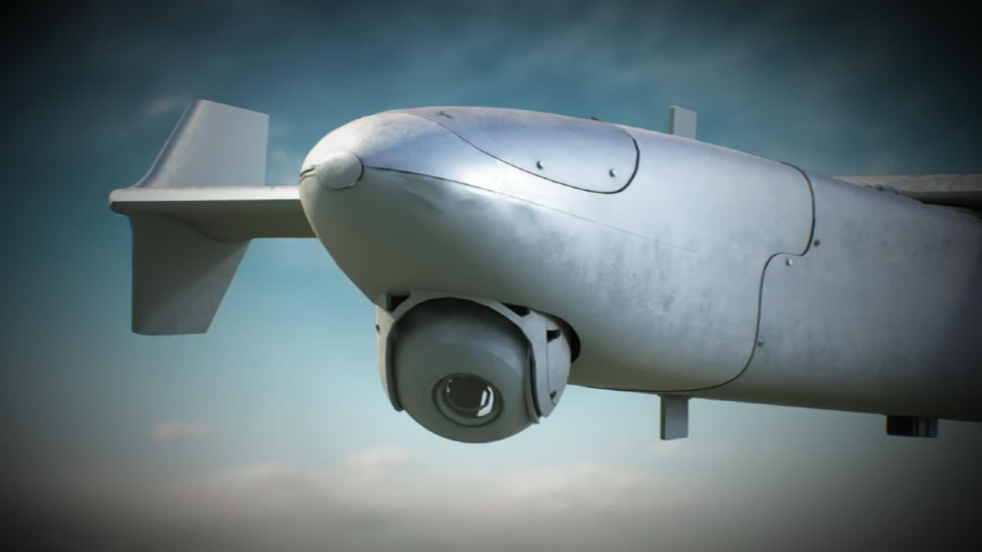 Autonome Drohne mit Überwachungskamera in der Luft - ganz nah