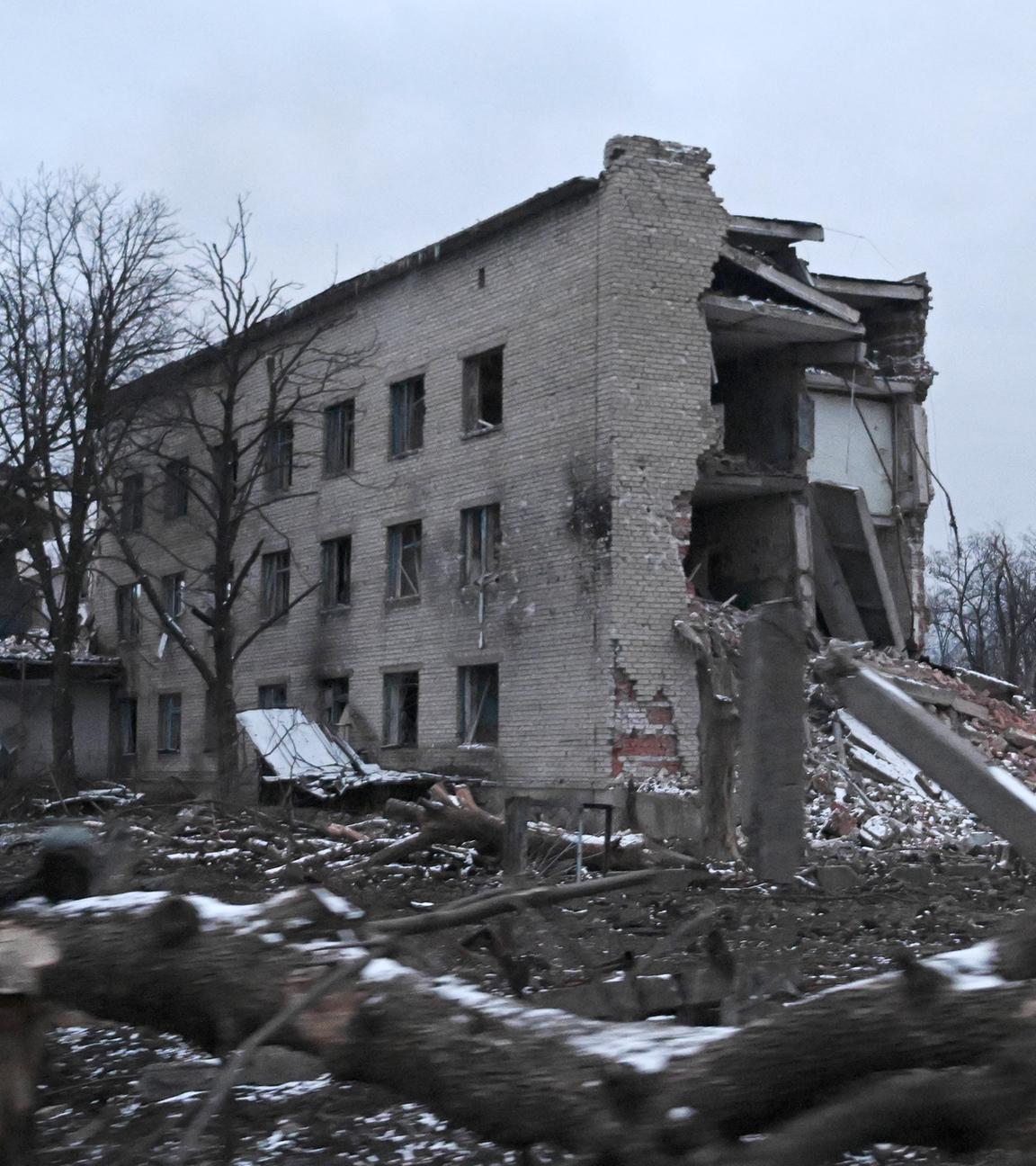 Zerstörte Häuser in Awdijiwka (Ukraine), aufgenommen am 19.02.2024