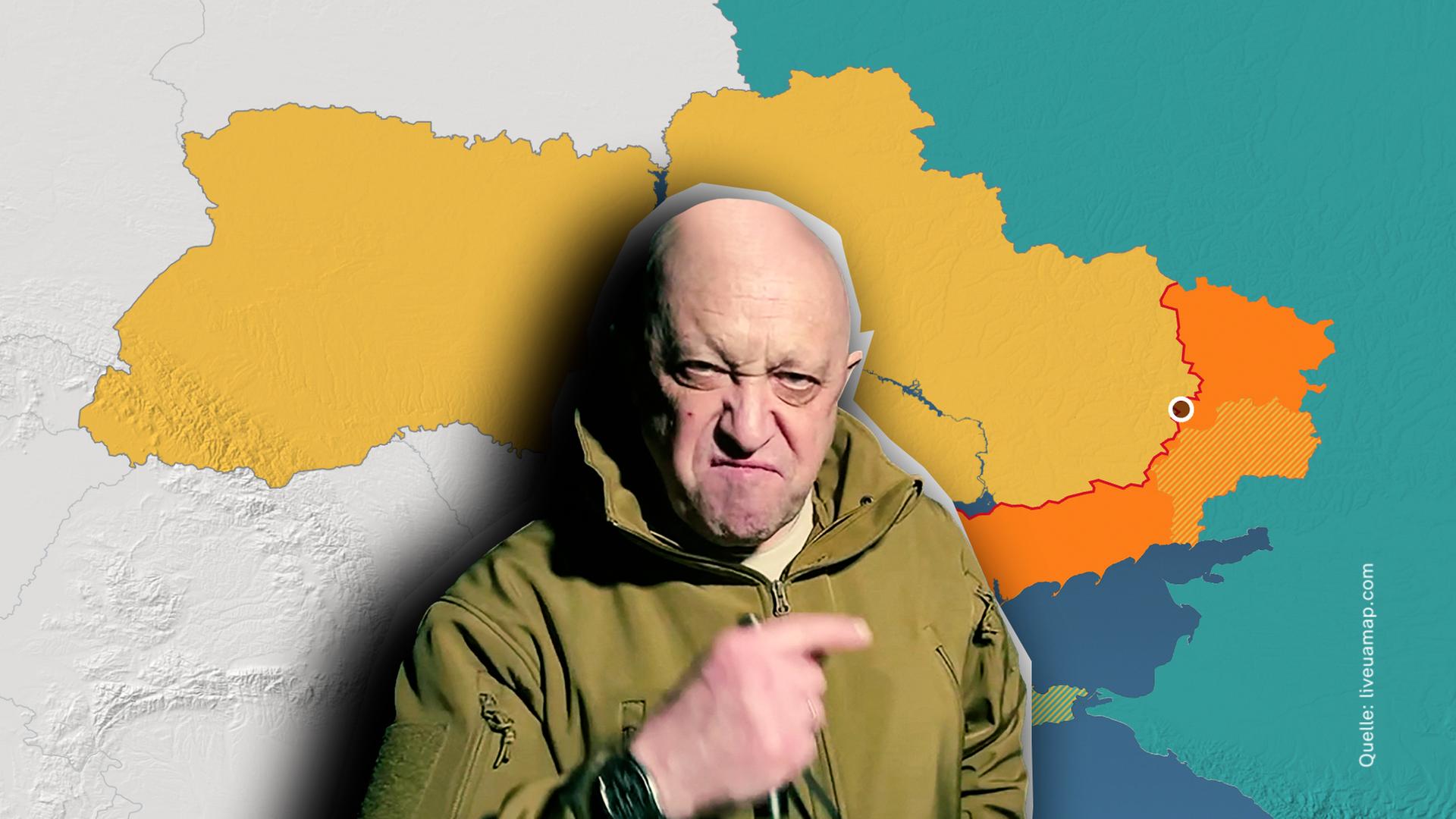 Wagner-Chef Prigoschin vor Ukrainekarte