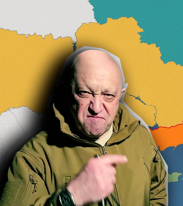 Wagner-Chef Prigoschin vor Ukrainekarte