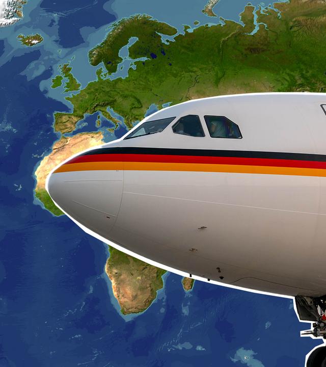 Fluzeug der Regierungsflotte vor Weltkarte