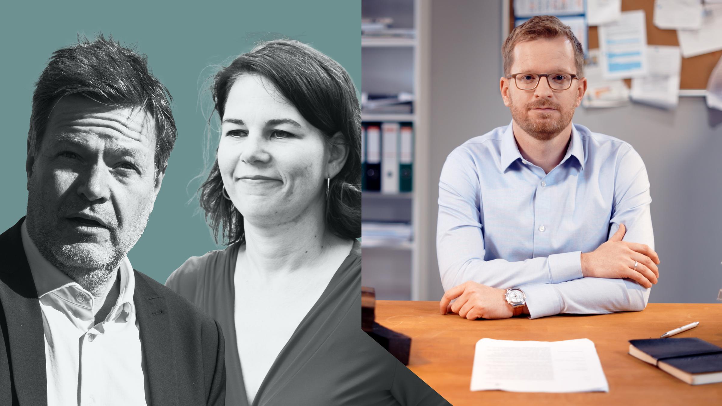 Habeck und Baerbock vor grünem Hintergrund