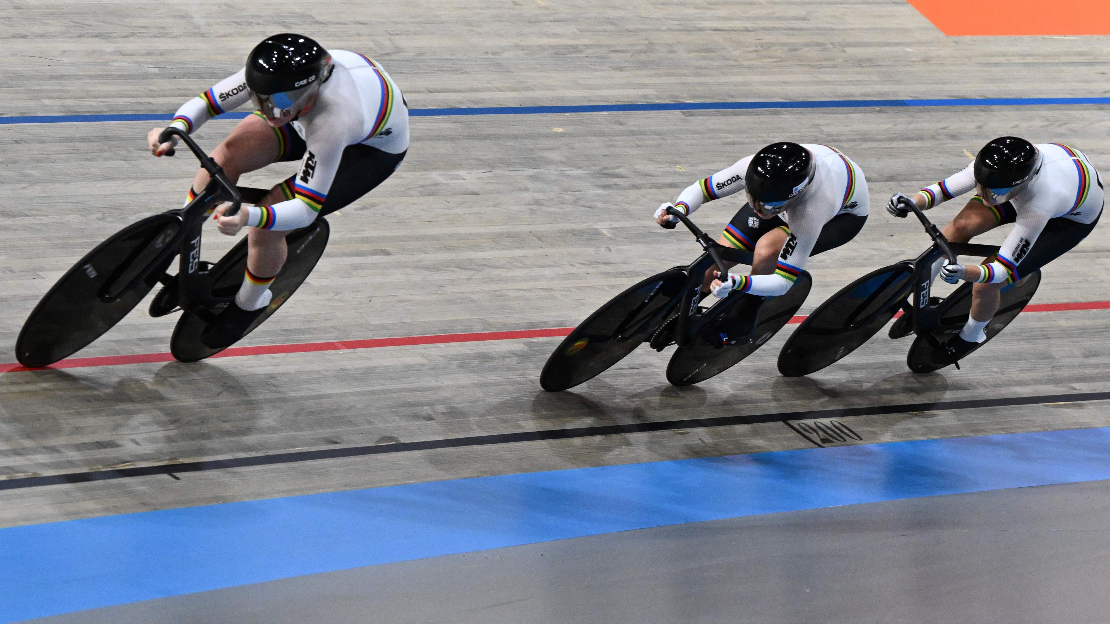 Die deutschen Bahnradsprinterinnen bei der EM 2024 in Aktion
