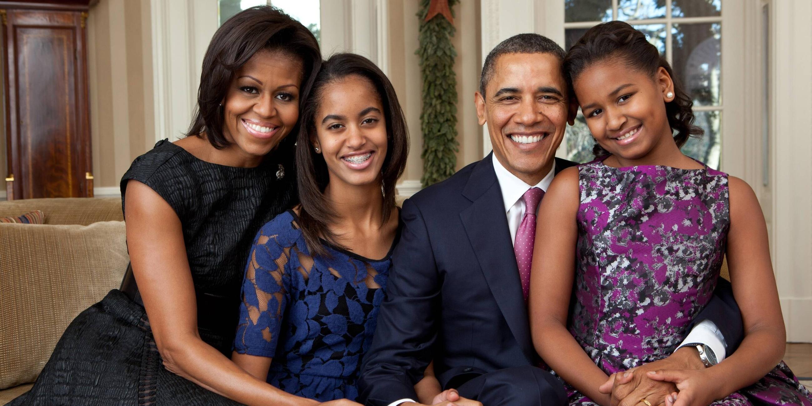 Barack mit Ehefrau Michelle Obama und Töchtern
