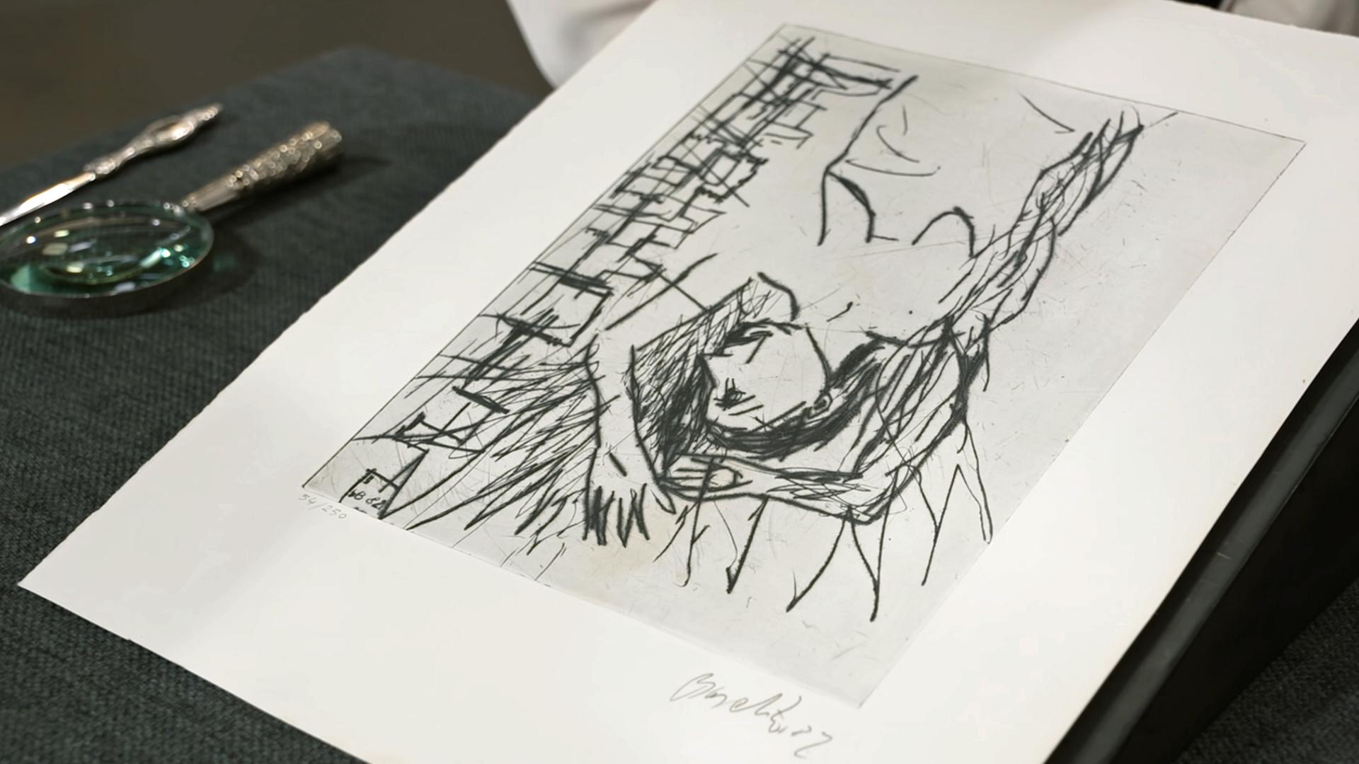 Eine Kaltnadelradierung des Künstlers Georg Baselitz