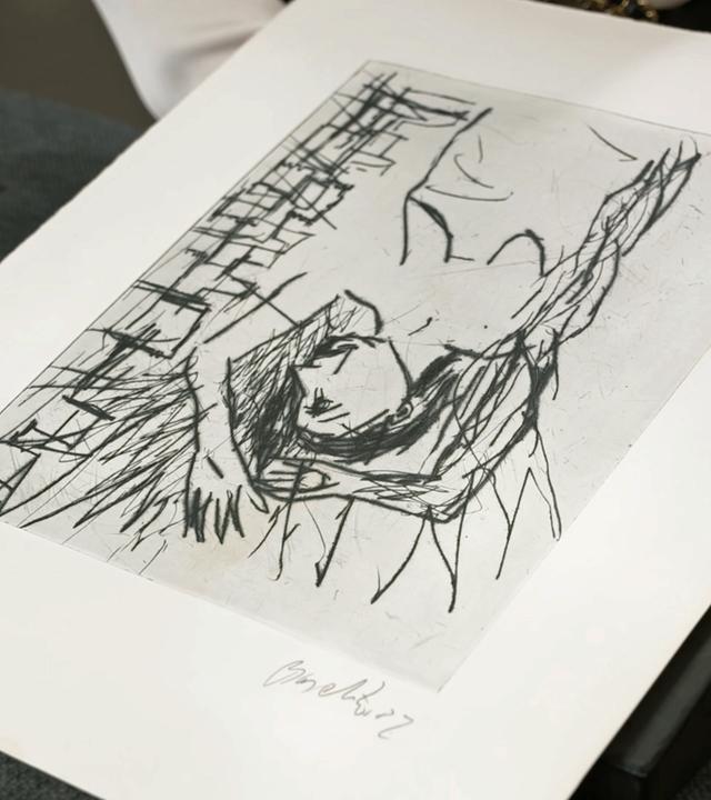 Eine Kaltnadelradierung des Künstlers Georg Baselitz