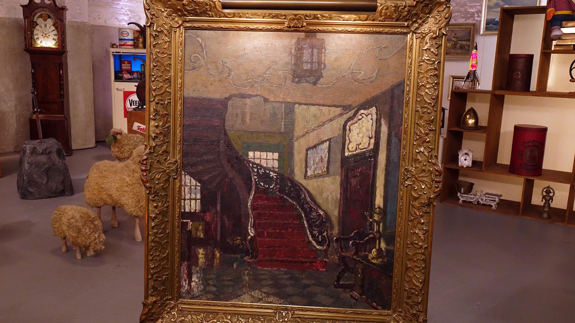 Ölgemälde von August von Brandis. Dargestellt ist eine Innenraumansicht des Roten Hauses in Monschau.