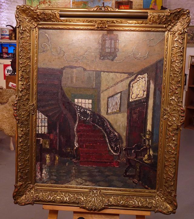 Ölgemälde von August von Brandis. Dargestellt ist eine Innenraumansicht des Roten Hauses in Monschau.