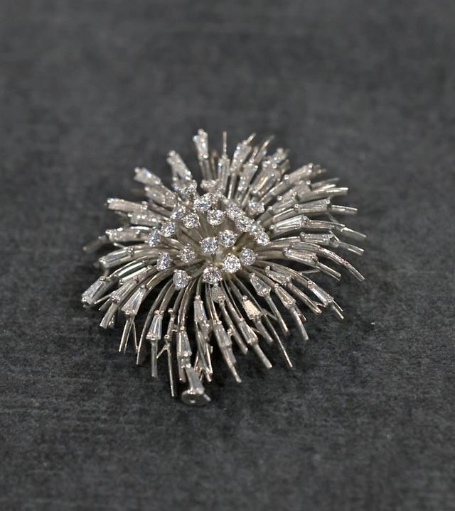 Eine Brosche, die aussieht wie ein explodierendes Feuerwerk.