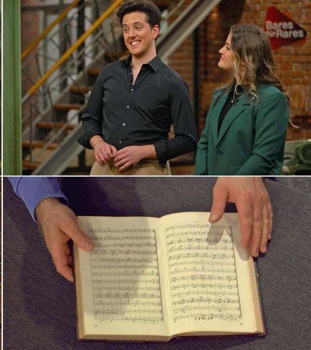 Collage mit Lisa Nüdling, Daniel Meyer, Markus Wildhagen, einem Verkäuferpaar und einer Partitur der Symphonie No. 3.