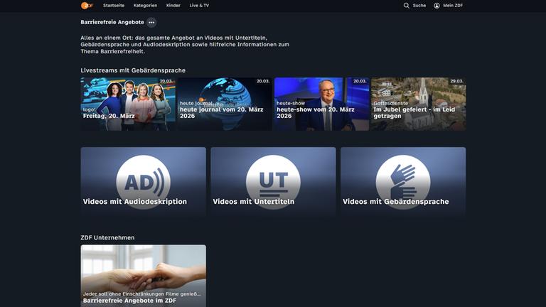 Screenshot Barrierefreie Angebote im ZDF-Streamingportal