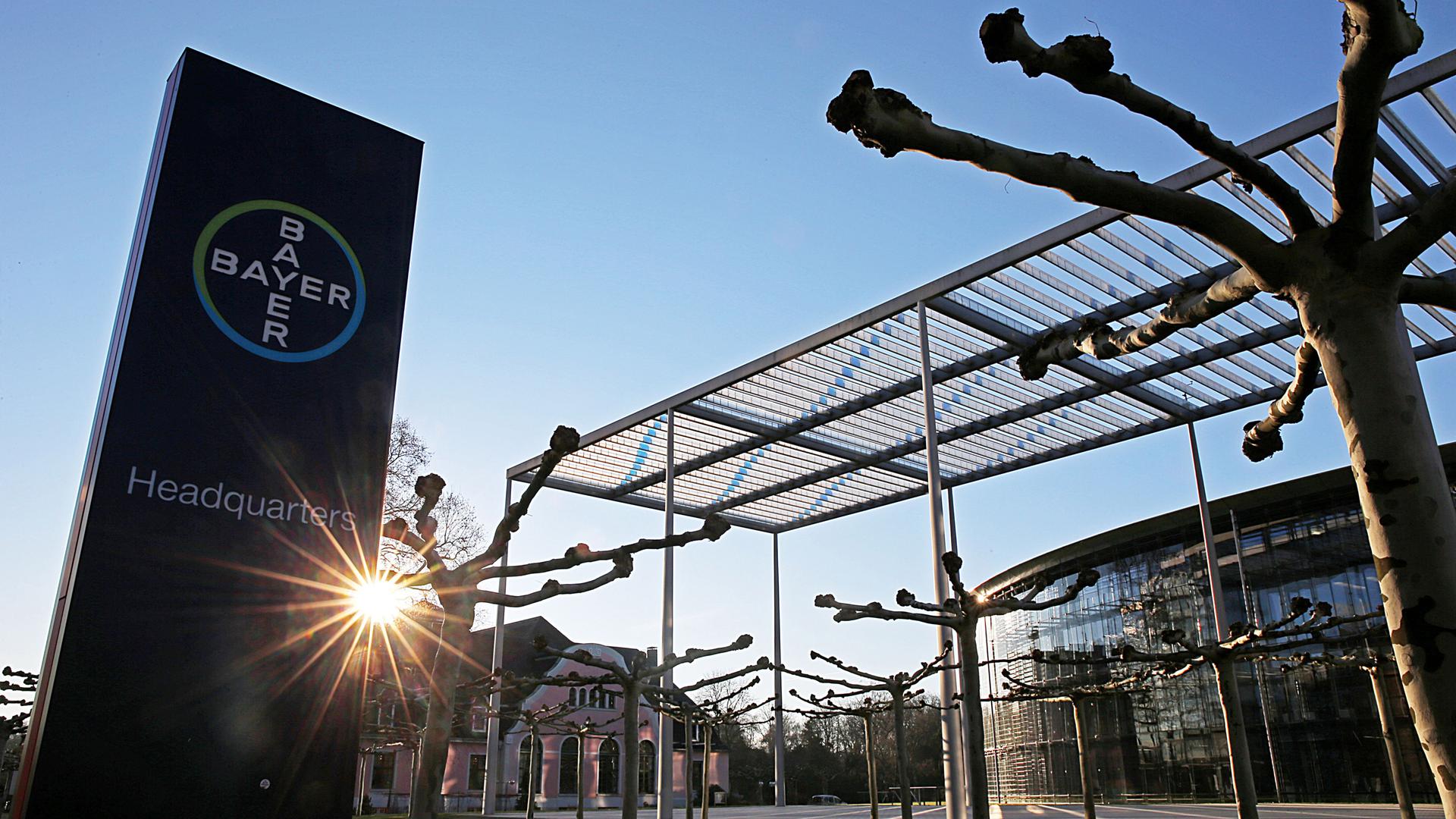 Ein Bayer Logo steht vor der Unternehmenszentrale, aufgenommen am 27.02.2019