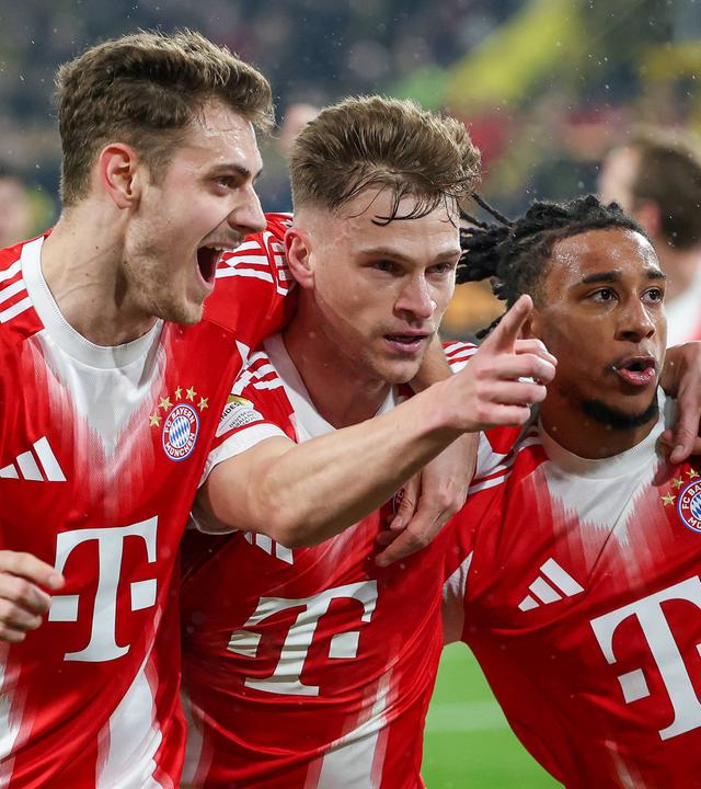 Joshua Kimmich, Josip Stanisic und Michael Olise am 28.02.26