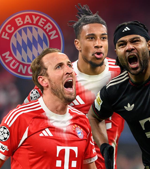 Harry Kane, Michael Olise und Serge Gnabry jubeln über Tore