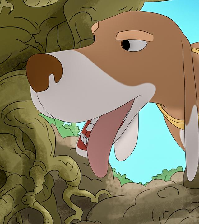 Hund Harpo hat Findus in seinem Versteck gefunden.