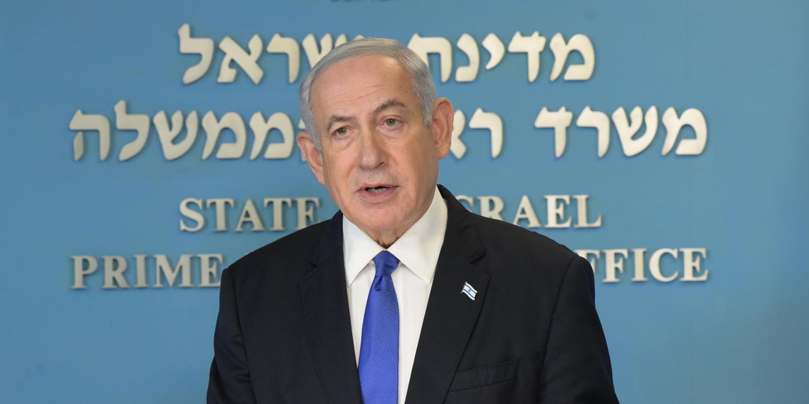 Benjamin Netanjahu gibt am 20.07.2023 eine Erklärung an die Bürger von Israel ab.