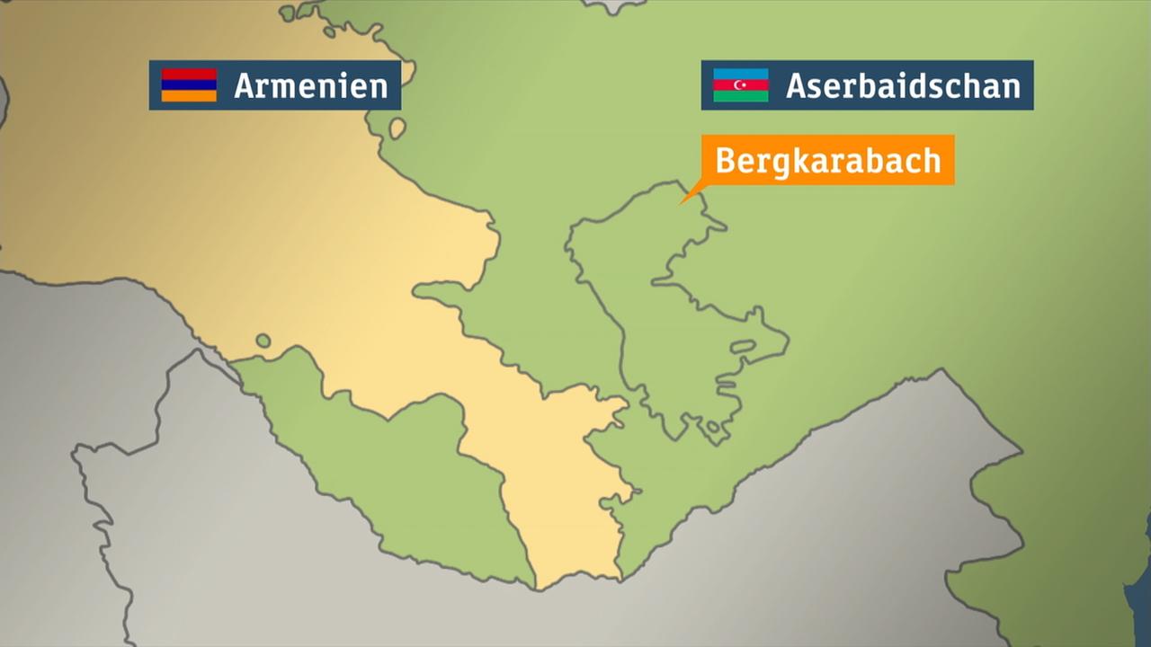 Landkarte, die die Grenzen zwischen Armenien und Aserbaidschan darstellen.