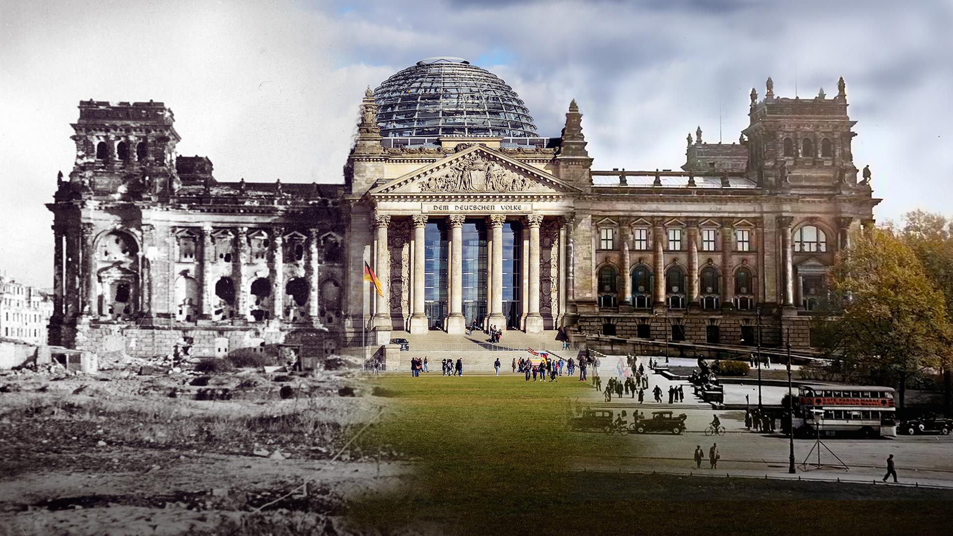 Berliner Reichstag, Collage aus verschiedenen Zeitabschnitten