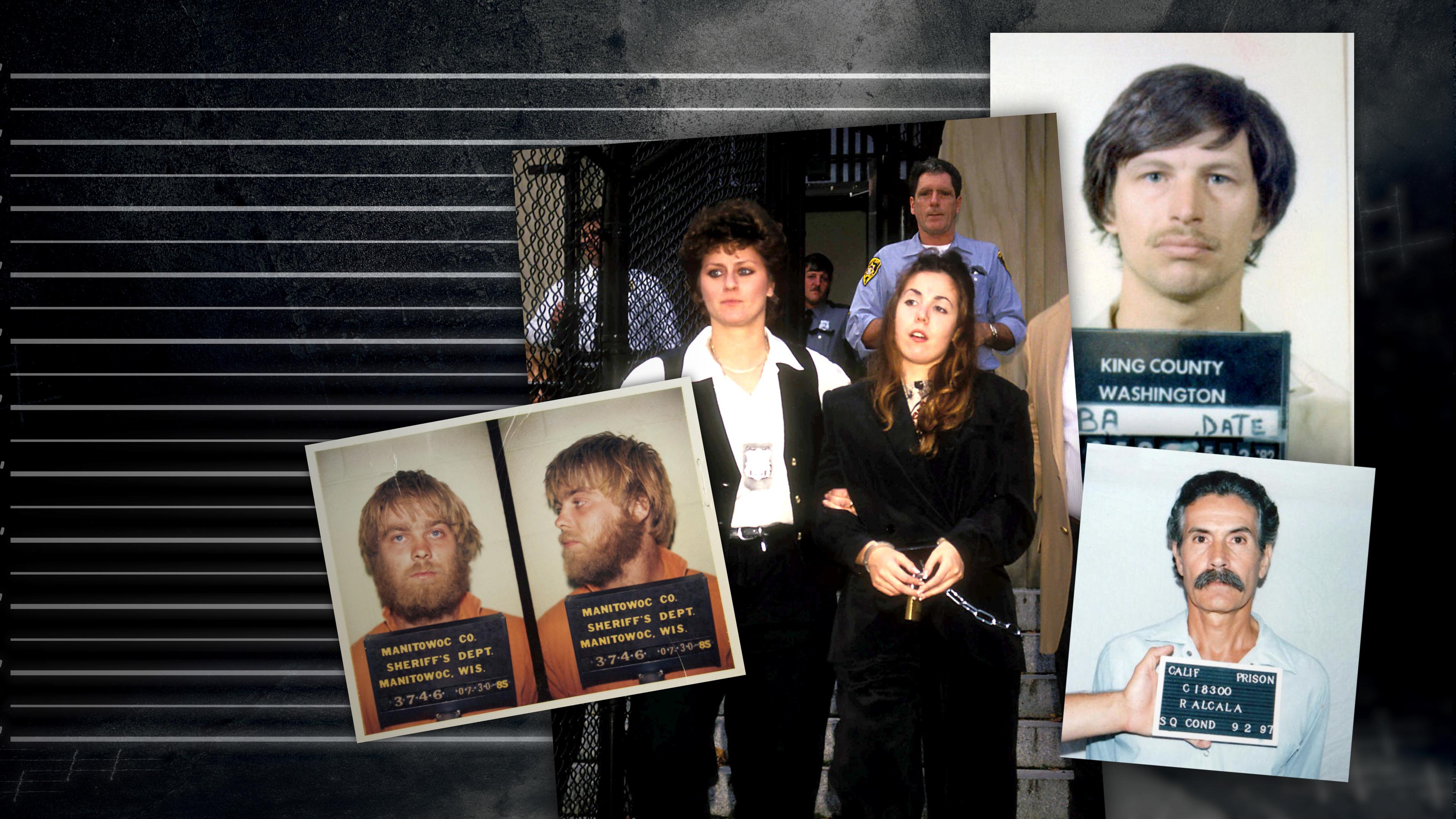Montage: Aufnahmen der Mörder Steven Avery, Amy Fisher, Gary Ridgway und Rodney Alcala.