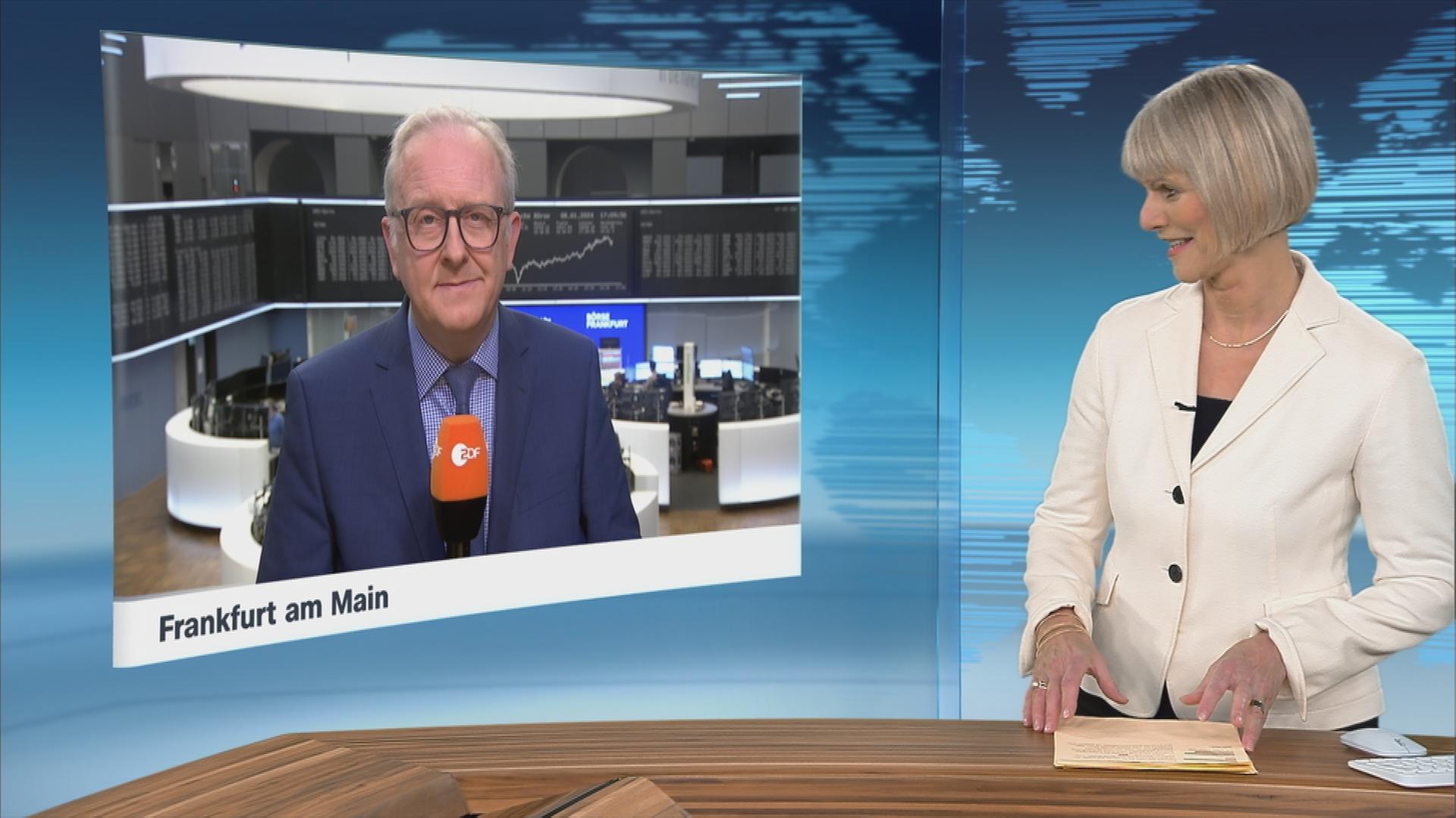 ZDF-Börsenexperte Frank Bethmann im Gespräch mit Moderatorin Gundula Gause.