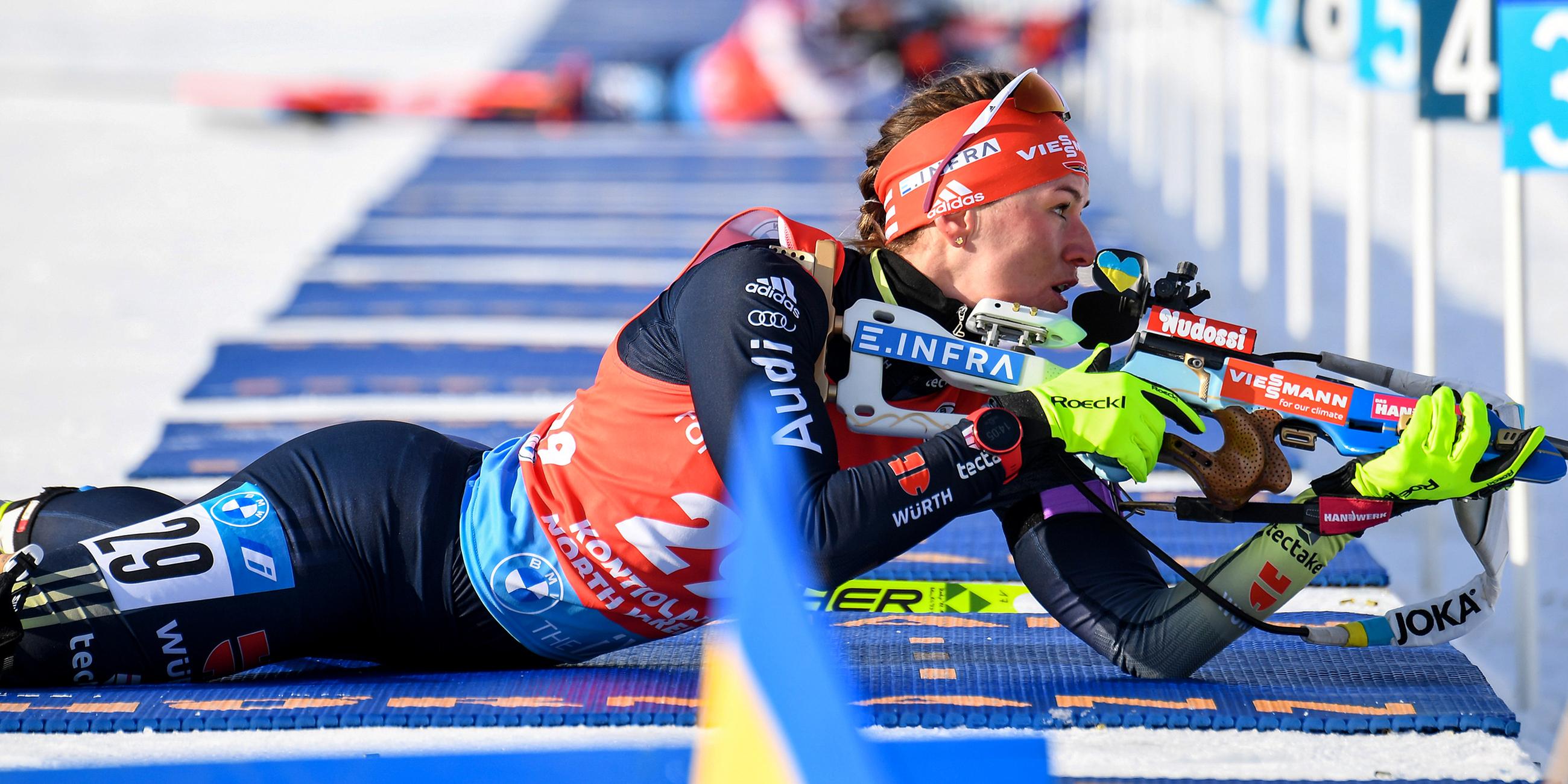Denise Herrmann (Deutschland) in Aktion beim 7.5 km Sprint der Frauen am 05.03.2022 in Kontiolahti, Finnland.