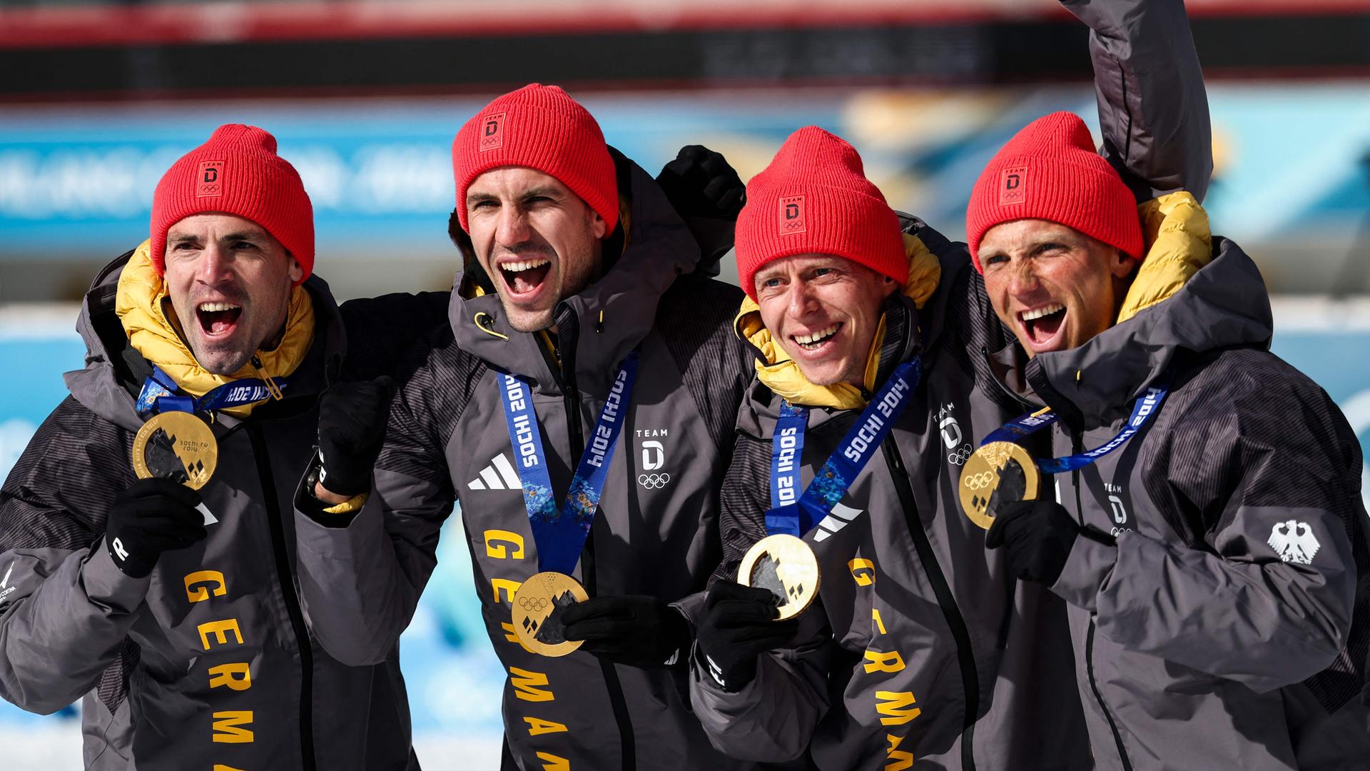 Die deutsche Biathlon-Staffel von 2014 mit ihrem nachträglichen Gold