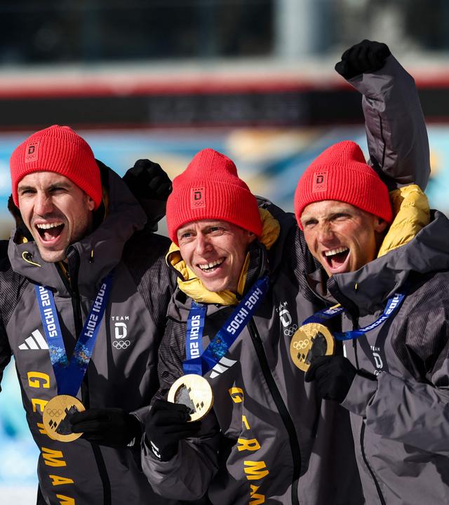 Die deutsche Biathlon-Staffel von 2014 mit ihrem nachträglichen Gold