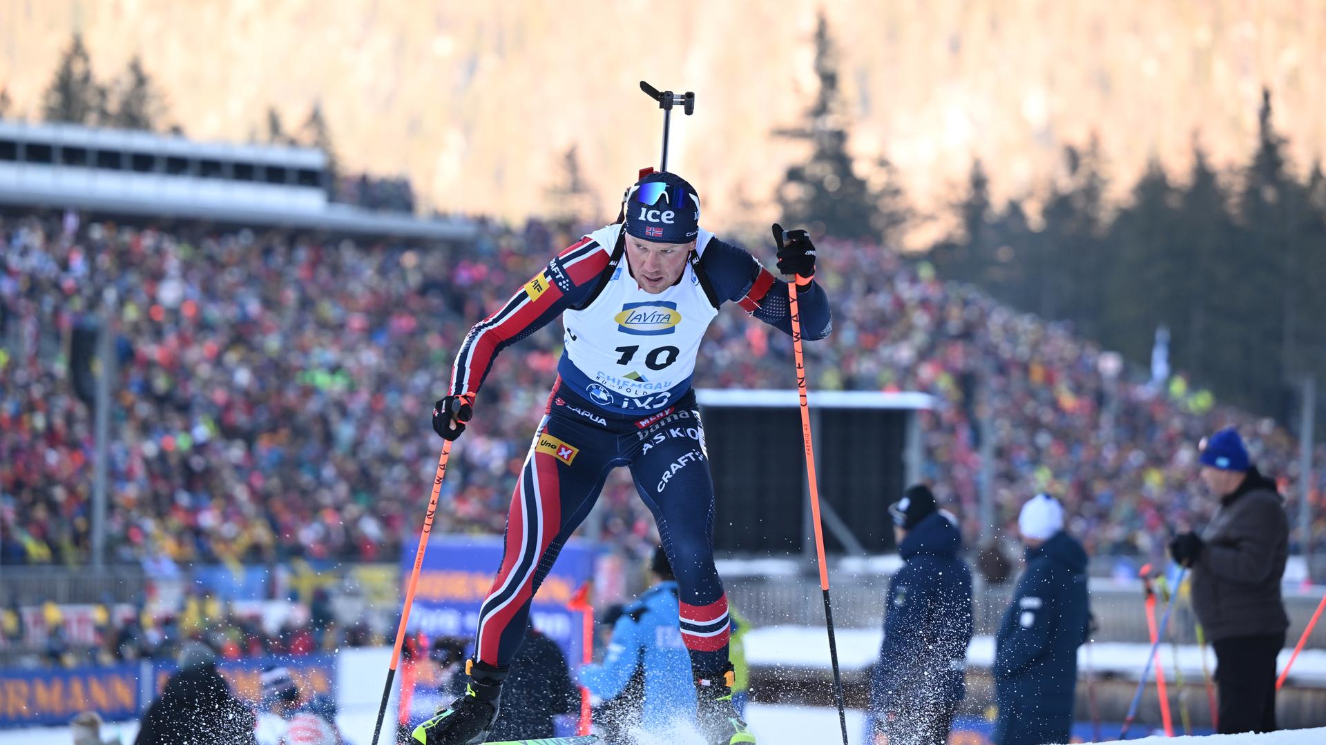 Der norwegische Biathlet Johannes Dale-Skjevdal gewinnt Verfolgung in Ruhpolding