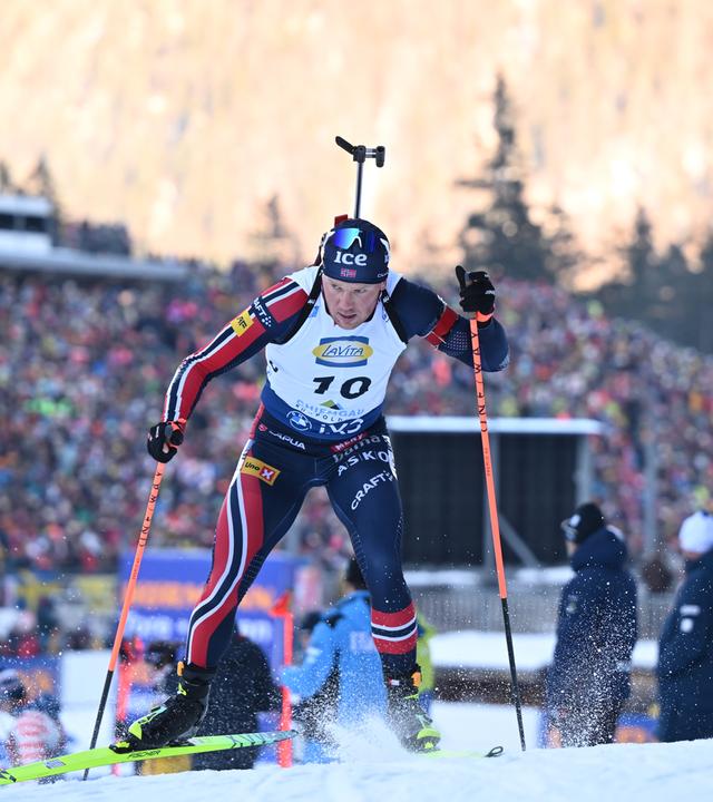 Der norwegische Biathlet Johannes Dale-Skjevdal gewinnt Verfolgung in Ruhpolding