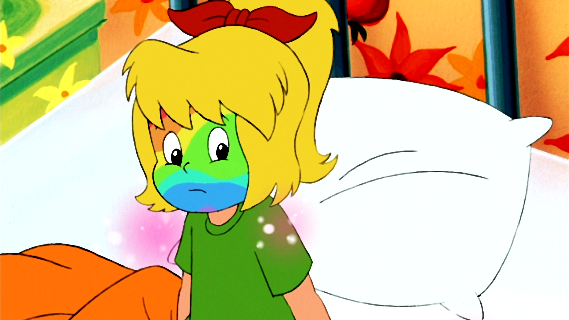 Bibi krank im Bett, Mutter Barbara daneben