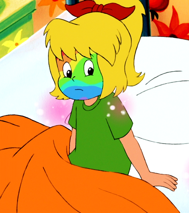 Bibi krank im Bett, Mutter Barbara daneben