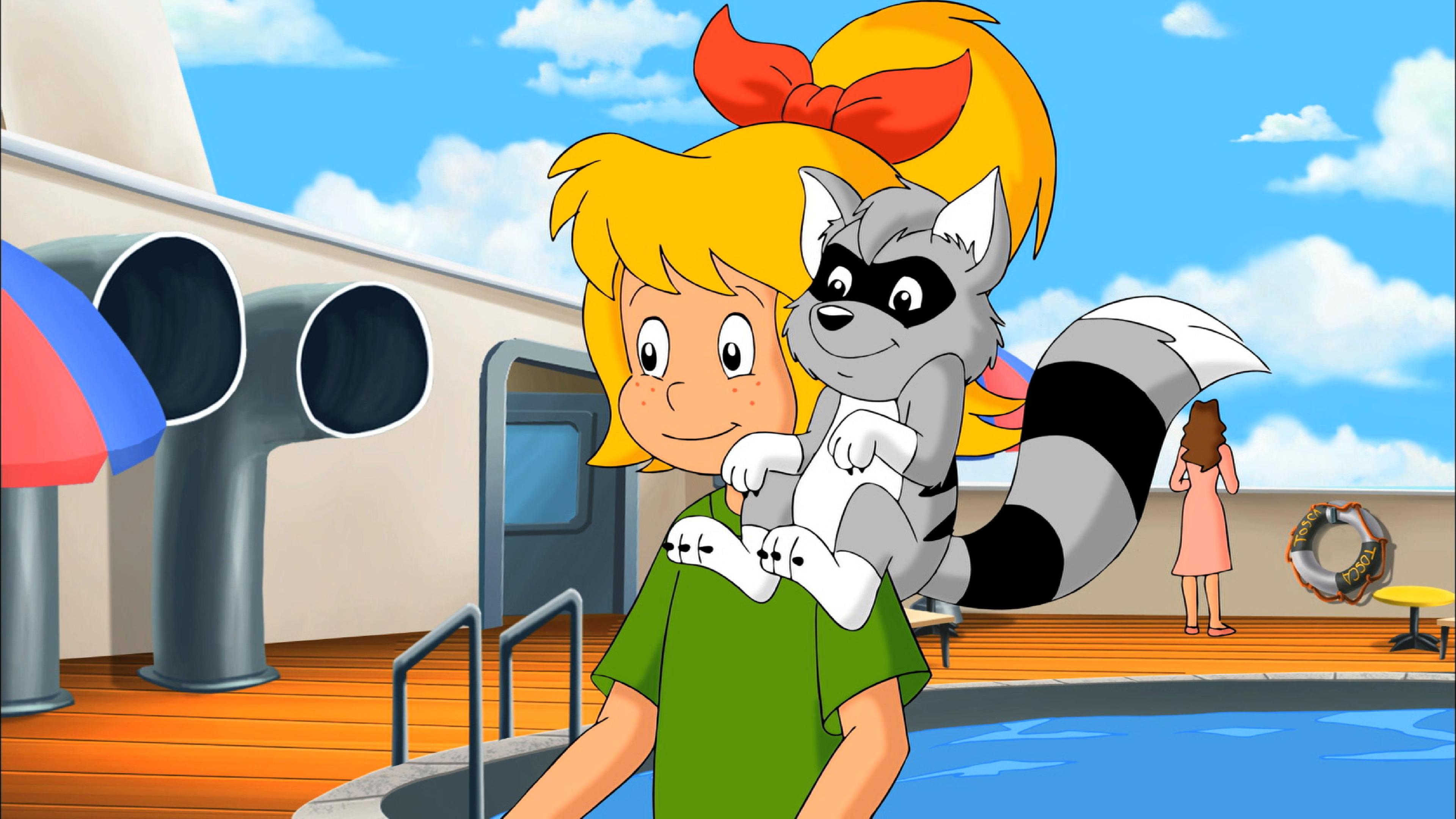 Bibi mit Waschbär Freddy auf der Schulter