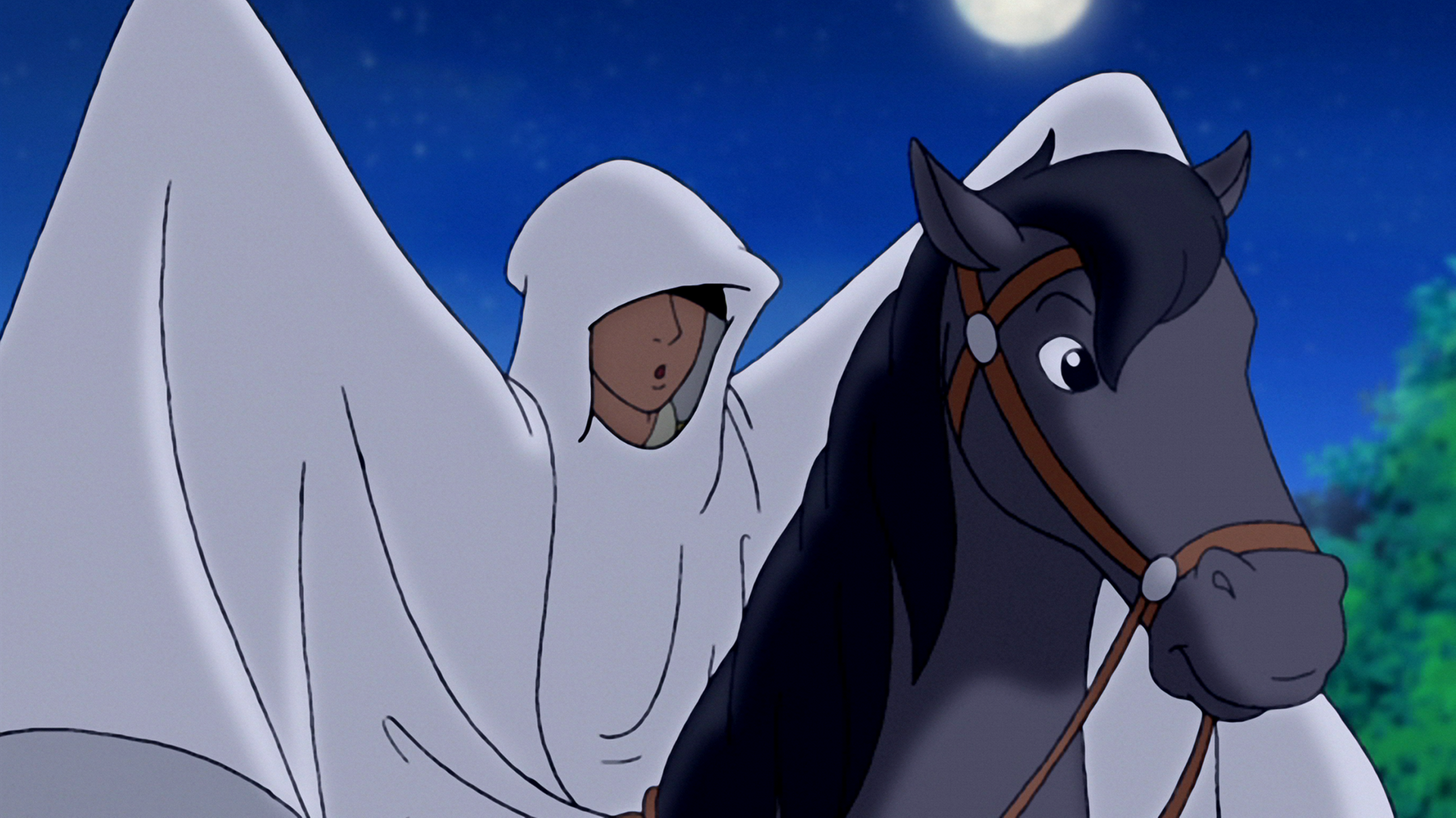 Ein Pferd und sein gespenstischer Reiter.