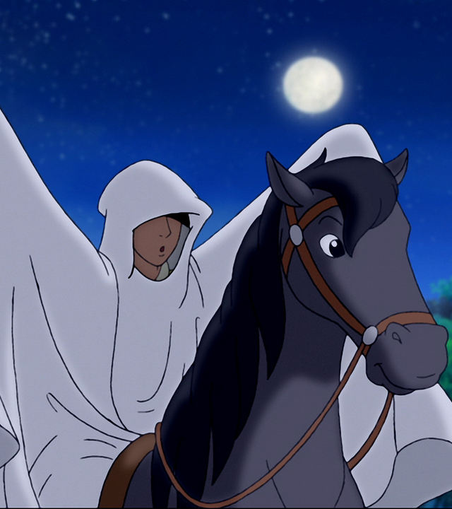 Ein Pferd und sein gespenstischer Reiter.