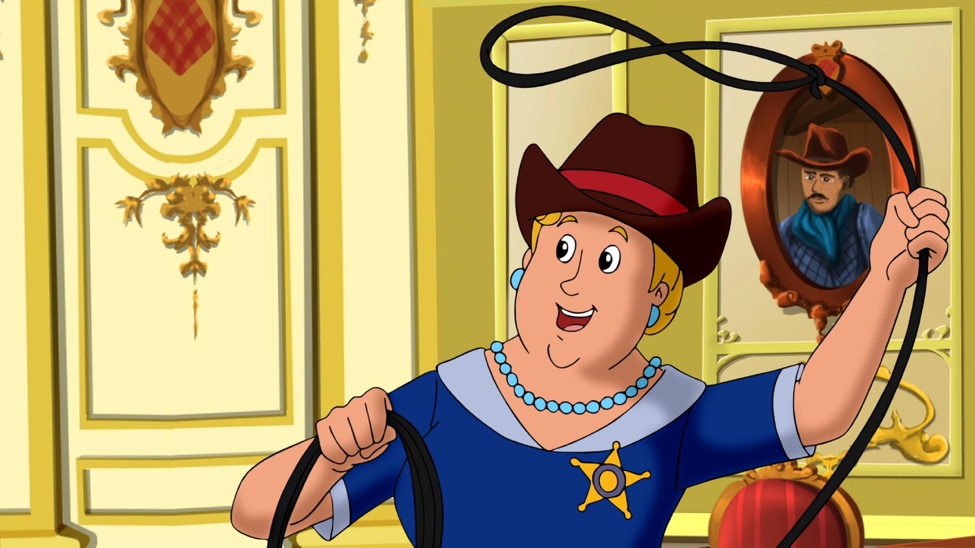 Die Fürstin spielt mit einem Lasso und holt zum Wurf aus.