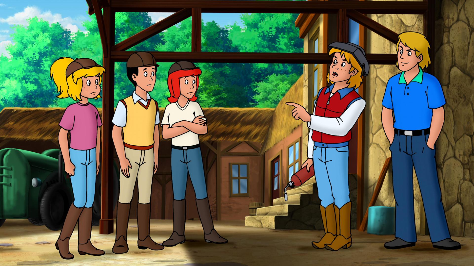 Bibi und ihre Freunde unterhalten sich mit ihren Konkurrenten.