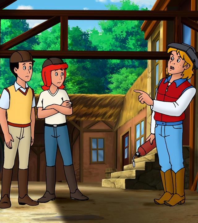 Bibi und ihre Freunde unterhalten sich mit ihren Konkurrenten.